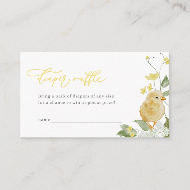 Cartão De Lugar Placa Raffle Fralda Chá de fraldas de Pintinho peq (Frente)