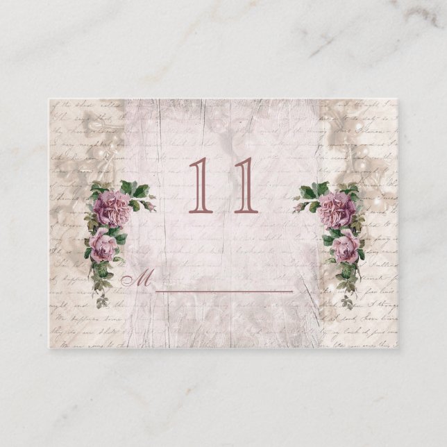 Cartão De Lugar Placa Vintage rosas claro Mesa (Frente)
