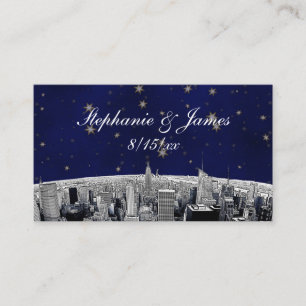 Cartão De Lugar Placas Azul Douradas Star Place Etch NYC Skyline 2