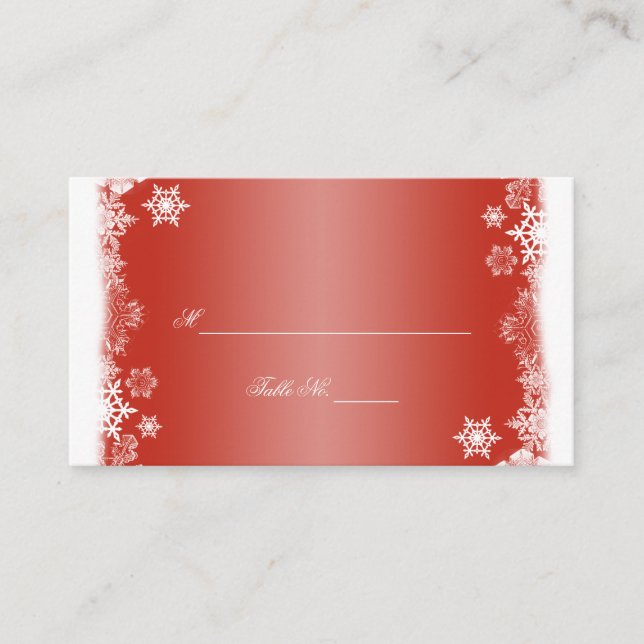 Cartão De Lugar Placas de Casamento com Flocos de Neve Vermelhos e (Frente)