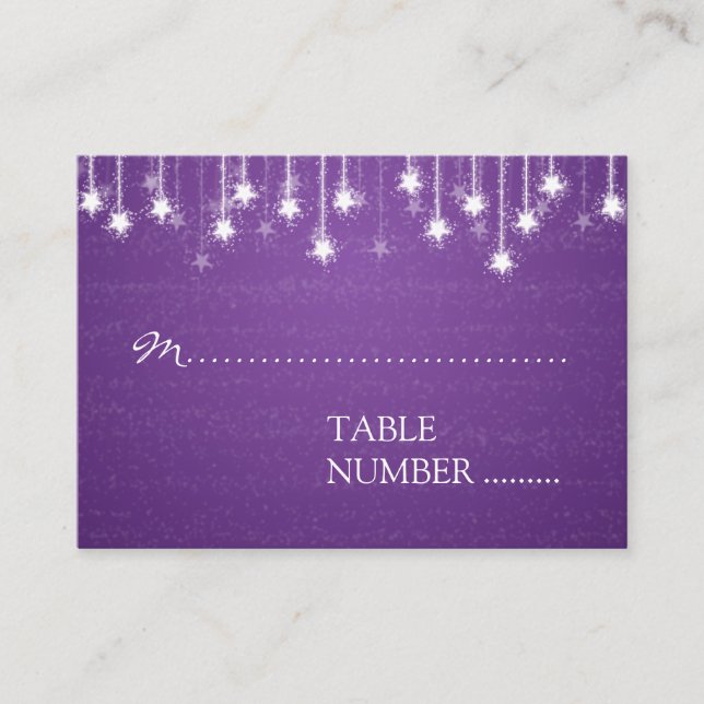 Cartão De Lugar Placas de Casamento Shimmering Estrelas Roxo (Frente)