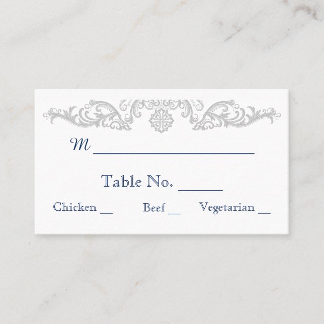 Cartão De Lugar Placas de Casamento tema damasco e branco prateado (Frente)