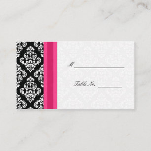Cartão De Lugar Placas de Casamento tema damasco preto e branco a 