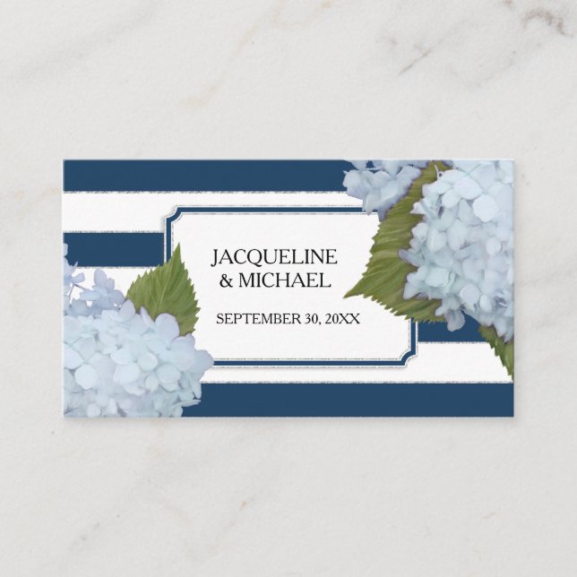 Cartão De Lugar Placas de Colocação Inglês Blue Hydrangea Silver G (Frente)