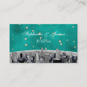 Cartão De Lugar Placas de Escorrega de Estrelas Douradas Teais NYC