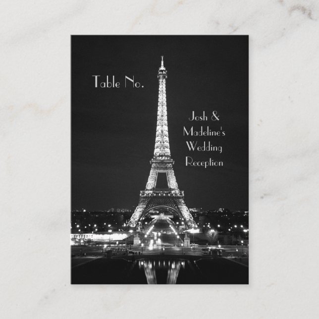 Cartão De Lugar Placas de Mesa de recepção em torre Eiffel (Frente)