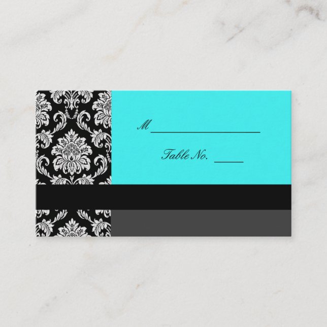 Cartão De Lugar Placas para Casamento tema damasco Turquoise (Frente)