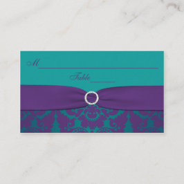 Cartão De Lugar Placecards de Casamento | Roxo, Teal Damask