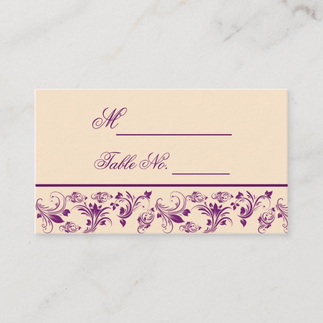 Cartão De Lugar Plum Champagne Floral Scroll Place Card (Frente)