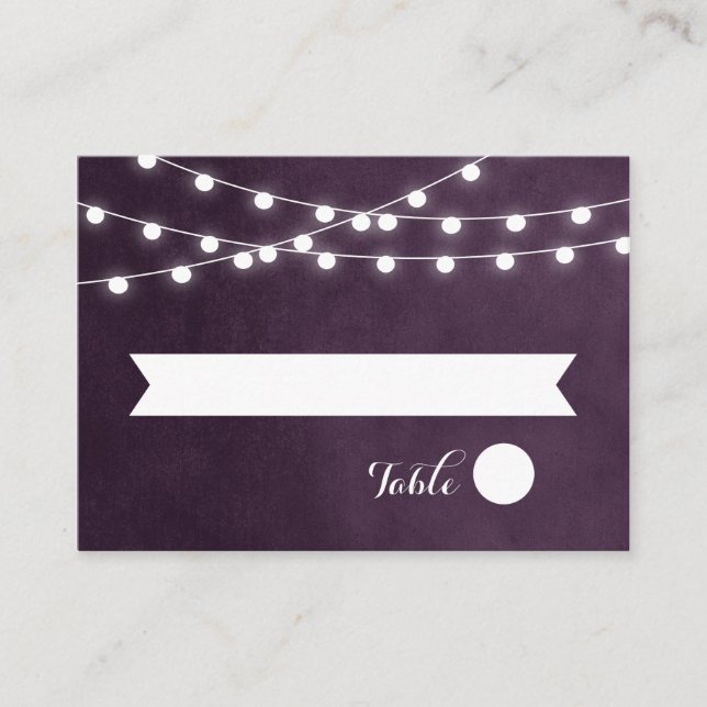 Cartão De Lugar Plum String Lights Wedt Escort Cards (Frente)