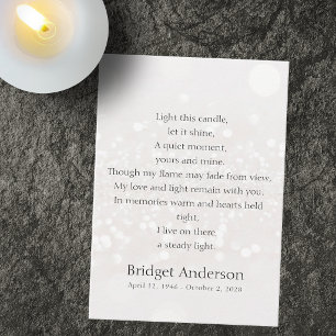 Cartão De Lugar Poema Luz Memorial Acenda uma Vela Celebração da V