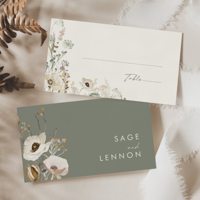 Cartão De Lugar Prado de Flores Selvagens | Ivory Flat Wedding (Criador carregado)