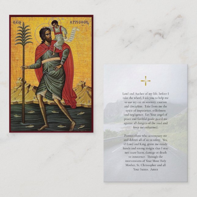 Cartão De Lugar Prayer Card to St. Christopher for Drivers (Frente/Verso)