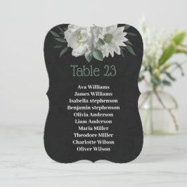 cartão de lugar preto botânico de flores brancas