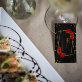 Cartão De Lugar Quinceañera rosa vermelha Preta e Dourada