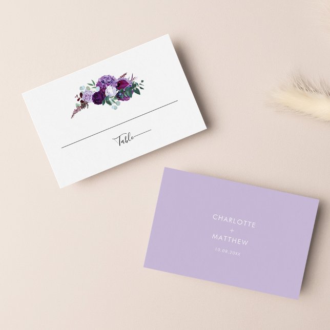 Cartão De Lugar Recepção de casamento Floral Puro (Purple Floral Wedding Table Reception Florist Business Card)
