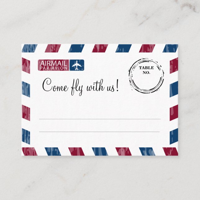 Cartão De Lugar Red Blue Airmail Escort/Seating Card Weding (Frente)