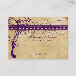 Cartão De Lugar Renascimento Medieval Dourado  Roxo  Rústico