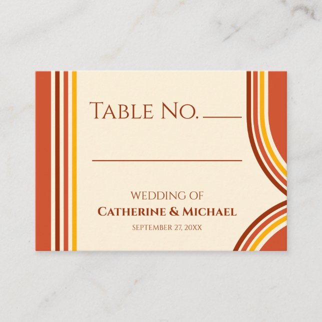 Cartão De Lugar Retro 70s Rainbow Groovy Terracotta Orange Wedding (Frente)