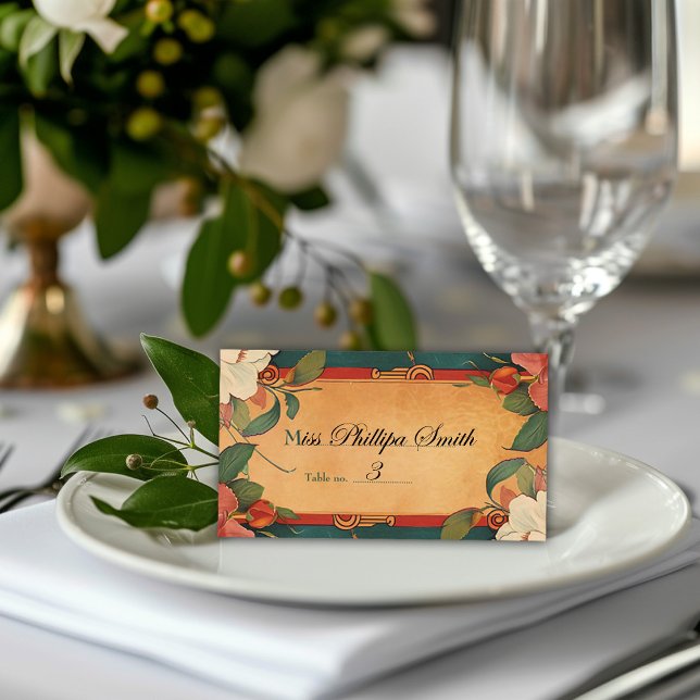 Cartão De Lugar 🌹 Rosa Romance: Art Nouveau Splendor ( Rose Romance: Art Nouveau Splendor collection - customizable place card)