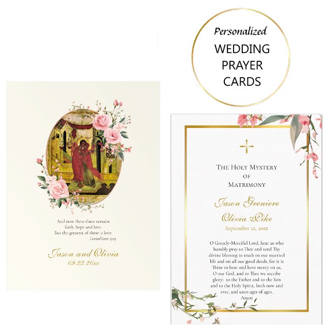 Cartão De Lugar Rosas rosa e Buds Orthodox Weding Prayer Card (Criador carregado)