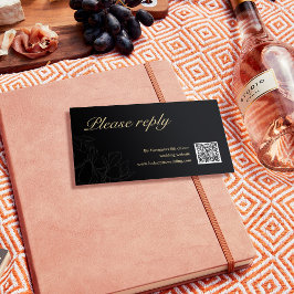 Cartão De Lugar RSVP de Casamento | Código QR Preto Minimalista e 