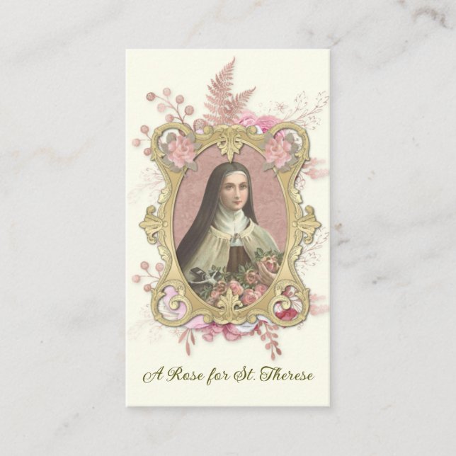 Cartão De Lugar Rua. Therese Carmelite Nun Rosas Poema Religioso (Frente)
