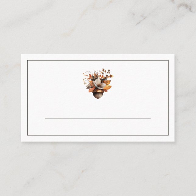 Cartão De Lugar Rustic Acorn Floral White Fall Place Cards  (Frente)