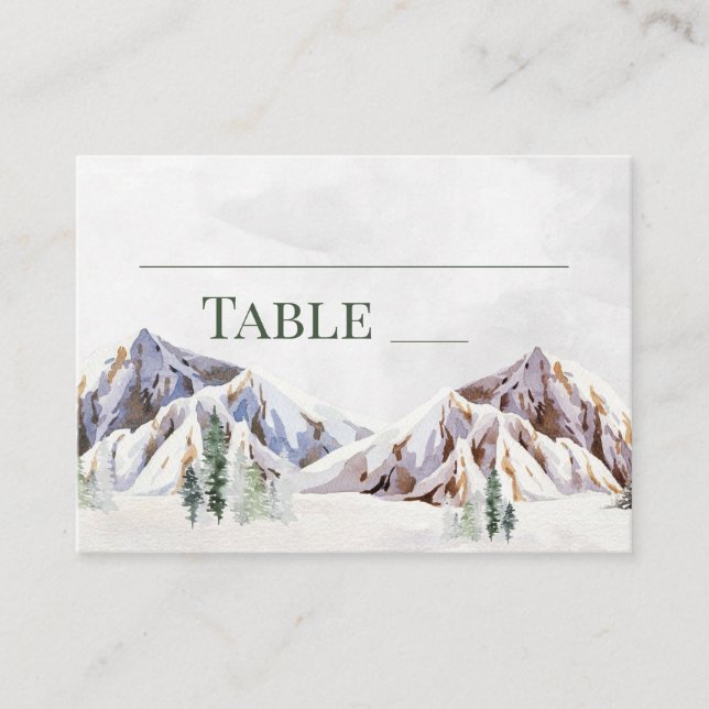 Cartão De Lugar Rustic Winter Mountain Wedding Place Setting Cards (Frente)