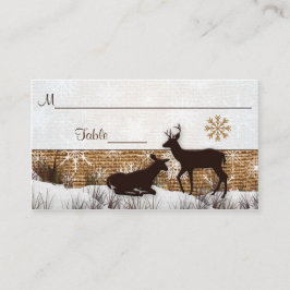 Cartão De Lugar Rústico Burlap, Flocos de Neve e Placa de Casament