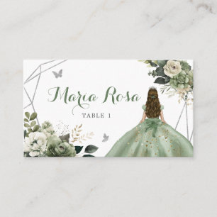 Cartão De Lugar Sage Green Floral Geométrico Princesa Quinceañera