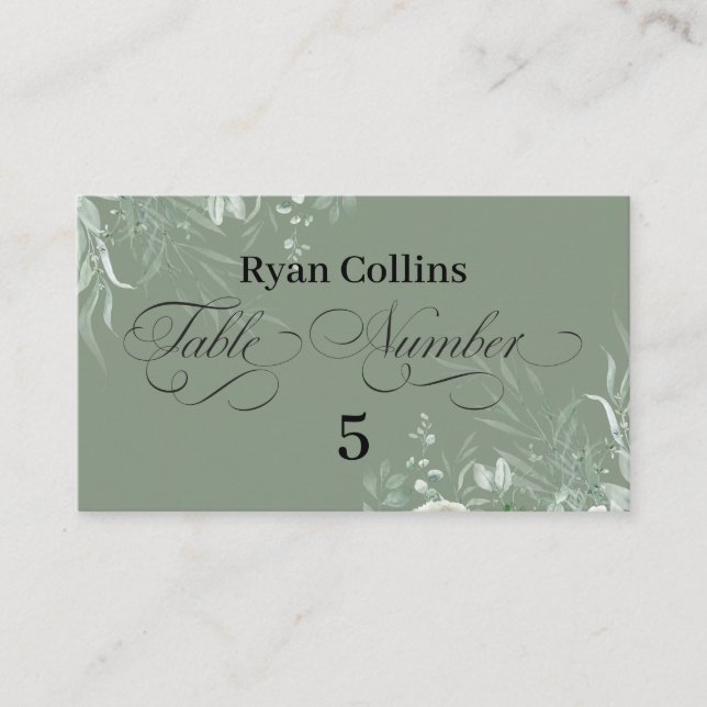 Cartão De Lugar Sage Green Wedding Place Cards | Elegant Greenery  (Frente)