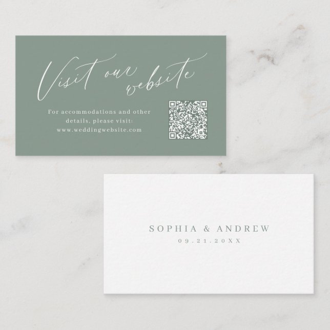Cartão De Lugar Sage script minimalist QR code website Insert card (Frente/Verso)