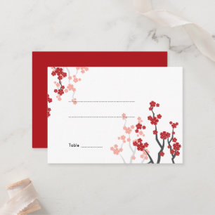 Cartão De Lugar Sakura Flores Red Cherry Blossoms Casamento Asiáti