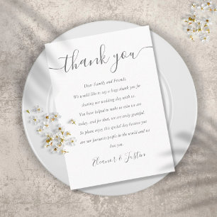 Cartão De Lugar Script de Assinatura de Agradecimento de Casamento