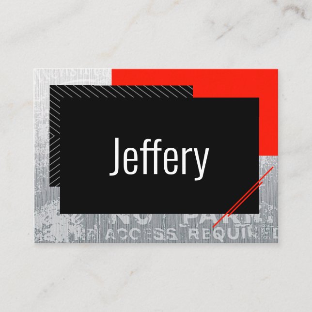 Cartão De Lugar Script simples, preto, cinza, faixa branca (Frente)