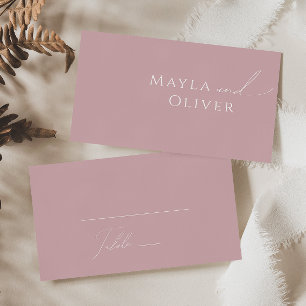 Cartão De Lugar Script Whimsical Dusty Rosa Flat Wedding