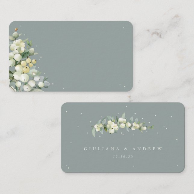 Cartão De Lugar Seafoam Green Snowberry+Eucalyptus Wedding Flat (Frente/Verso)
