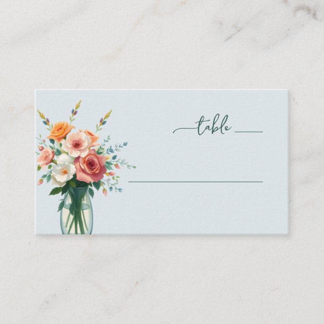 Cartão De Lugar Serene Light Blue Floral Table Sign (Frente)