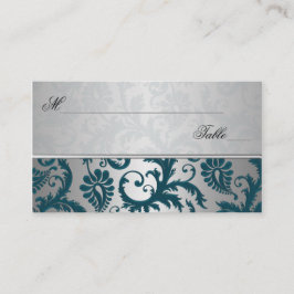 Cartão De Lugar Silver and Teal Damask II Place Cards