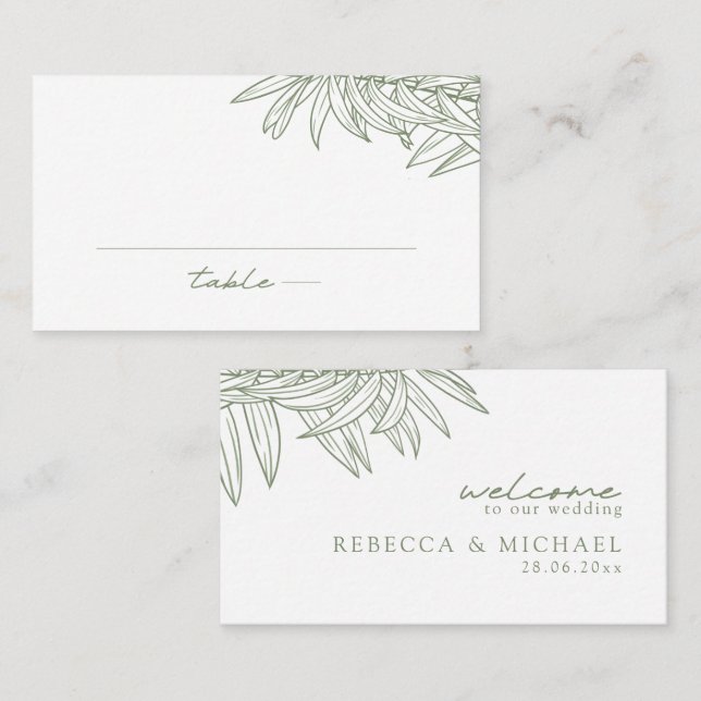 Cartão De Lugar Simples Mão Verde Molhada Botânica Desenhada (Frente/Verso)