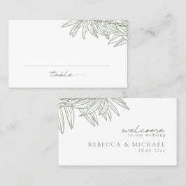 Cartão De Lugar Simples Mão Verde Molhada Botânica Desenhada