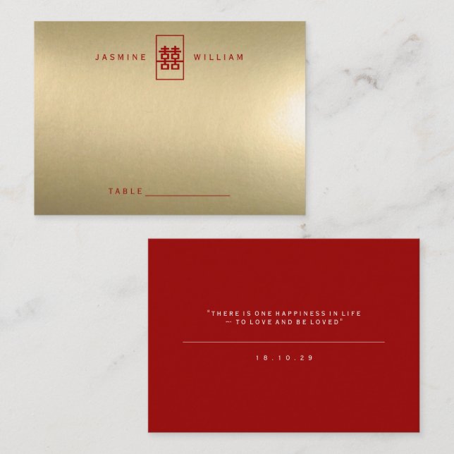 Cartão De Lugar Simples Retângulo Dupla Felicidade Casamento Chinê (Frente/Verso)