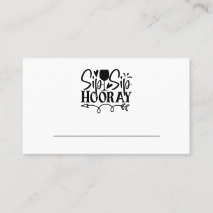 Cartão De Lugar Sip Hooray Wine Glass Party Black White Weding