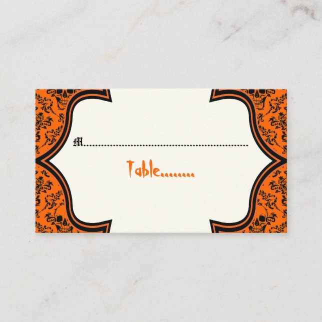 Cartão De Lugar Skulls damask laranja black Halloween card (Frente)