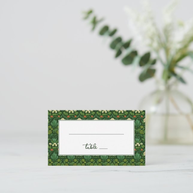 Cartão De Lugar Sofisticado Bordado Floral Verde (Em pé/Frente)