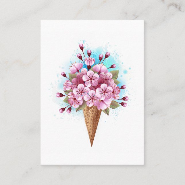 Cartão De Lugar Sorvete Waffle Rosa Sakura Cone (Frente)