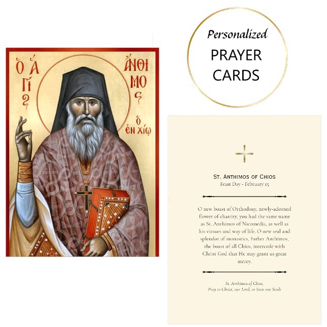 Cartão De Lugar St. Anthimos of Chios Orthodox Prayer Card (Criador carregado)
