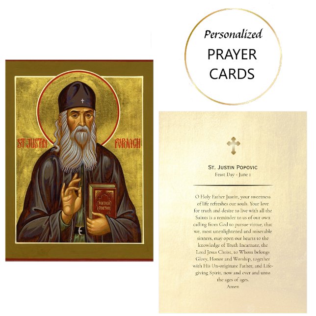 Cartão De Lugar St. Justin Popovic Orthodox Christian Prayer Card  (Criador carregado)