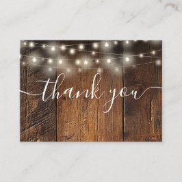 Cartão De Lugar String Lights Rustic Barn Wood Casamento Obrigado